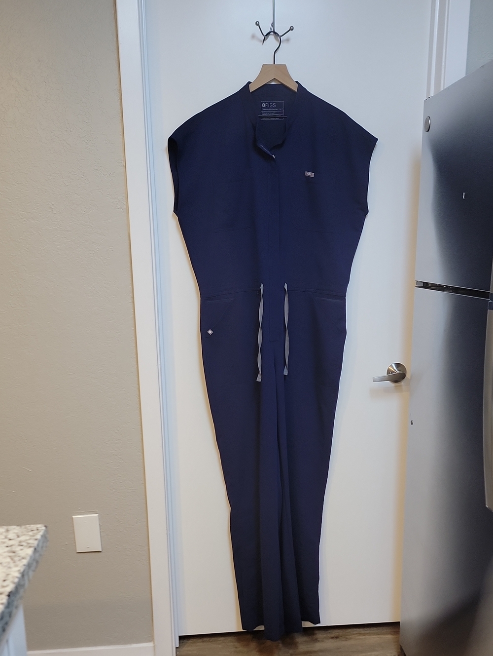 Figs Navy Women's Scrub Wide-Leg Jumpsuit with Drawstring Waist - Picture 2 of 16